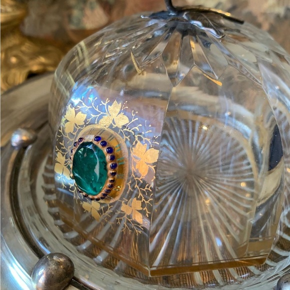 80% Late 1800s Austrian Sterling Silver Holder w a Crystal Butter Dome - Picture 4 of 9